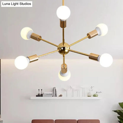 Lámpara de techo colgante modernista con forma de estrella metálica - 26"/38.5" de ancho, dorada, 6/10/12 luces - Lámpara de techo con bombillas desnudas