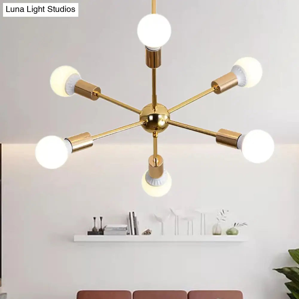 Lámpara de techo colgante modernista con forma de estrella metálica - 26"/38.5" de ancho, dorada, 6/10/12 luces - Lámpara de techo con bombillas desnudas