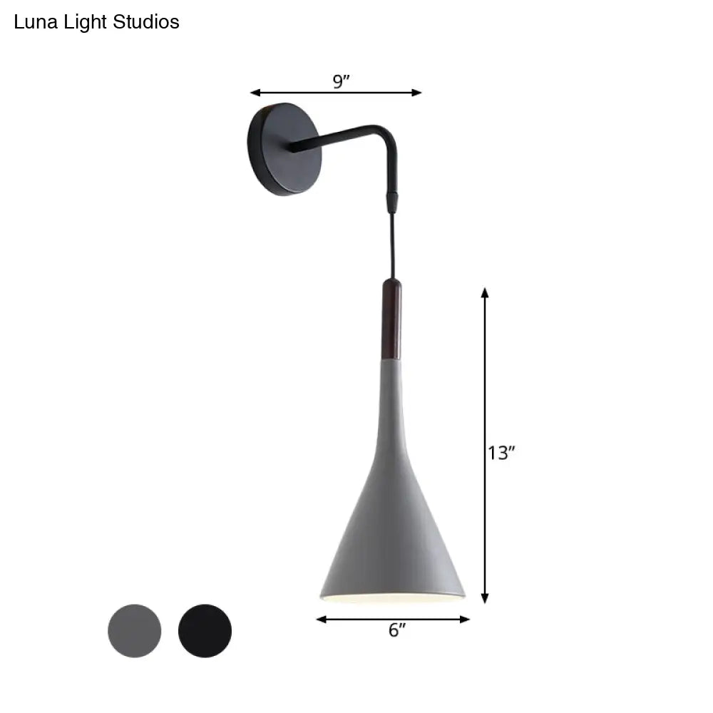 DecorBites™ DecorBites™ Modernist Metal Wall Sconce - Funnel Bedside lighting, 1-Light Pendant Lamp - Black/Grey