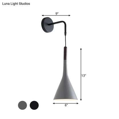 DecorBites™ DecorBites™ Modernist Metal Wall Sconce - Funnel Bedside lighting, 1-Light Pendant Lamp - Black/Grey