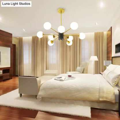 Lámpara de techo colgante modernista de cristal opalino con diseño de explosión - 6/8/9 luces en dorado