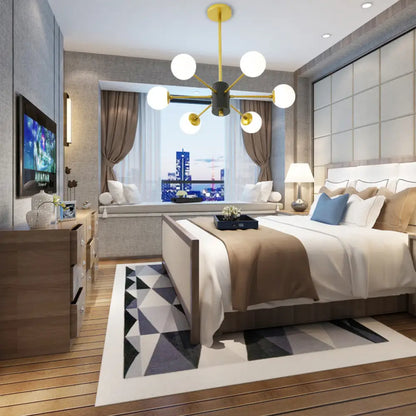 Lámpara de techo colgante modernista de cristal opalino con diseño de explosión - 6/8/9 luces en dorado