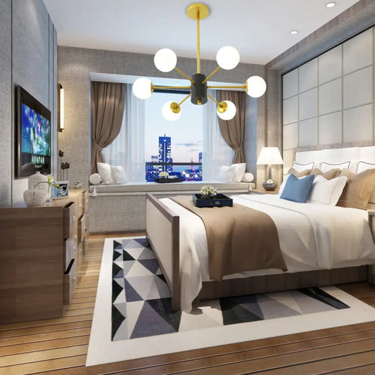 Lámpara de techo colgante modernista de cristal opalino con diseño de explosión - 6/8/9 luces en dorado