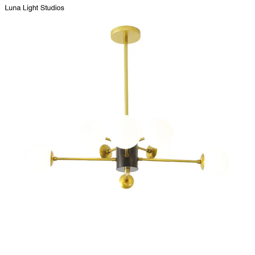 Lámpara de techo colgante modernista de cristal opalino con diseño de explosión - 6/8/9 luces en dorado