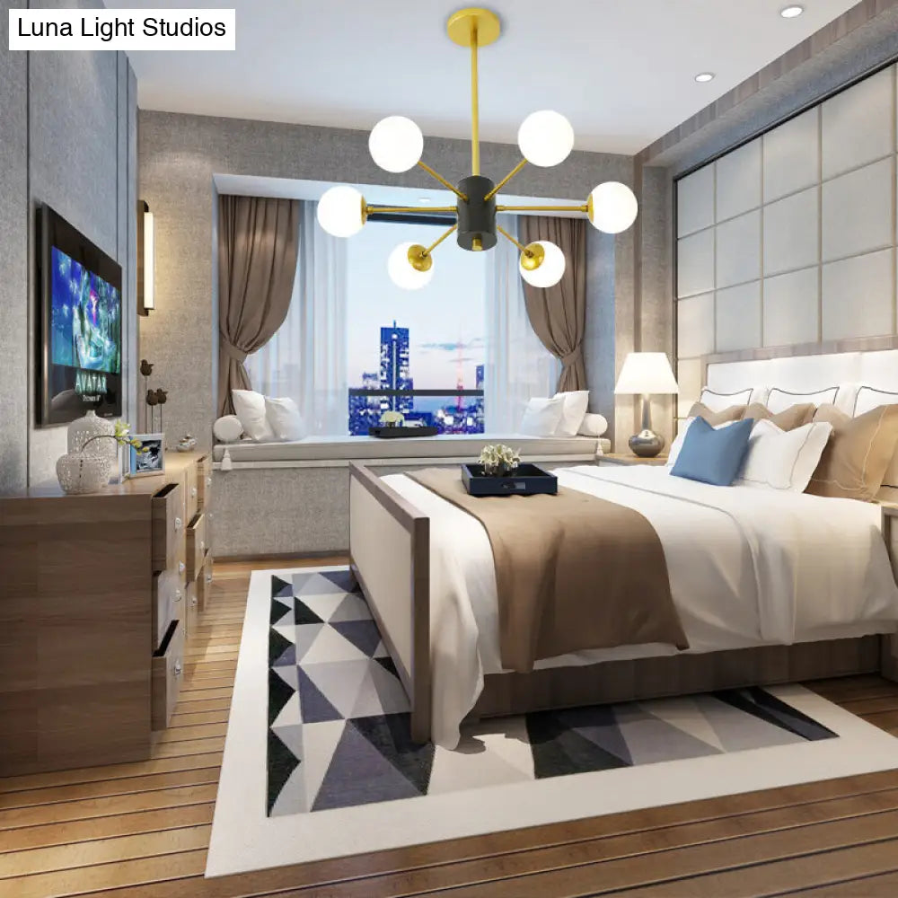 Lámpara de techo colgante modernista de cristal opalino con diseño de explosión - 6/8/9 luces en dorado