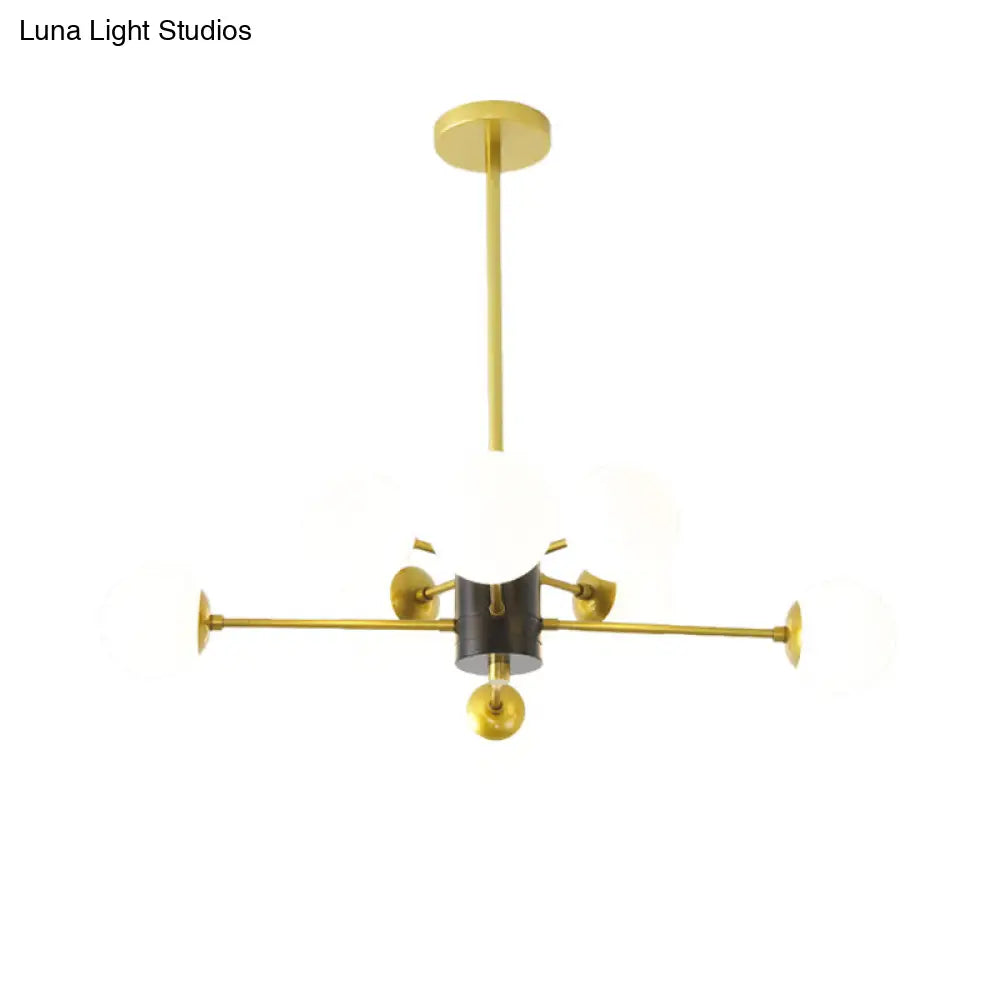 Lámpara de techo colgante modernista de cristal opalino con diseño de explosión - 6/8/9 luces en dorado