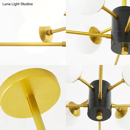 Lámpara de techo colgante modernista de cristal opalino con diseño de explosión - 6/8/9 luces en dorado