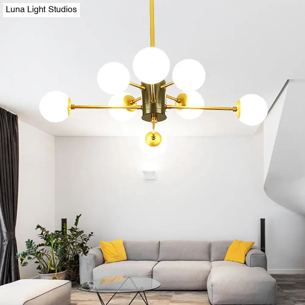 Lámpara de techo colgante modernista de cristal opalino con diseño de explosión - 6/8/9 luces en dorado