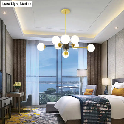 Lámpara de techo colgante modernista de cristal opalino con diseño de explosión - 6/8/9 luces en dorado