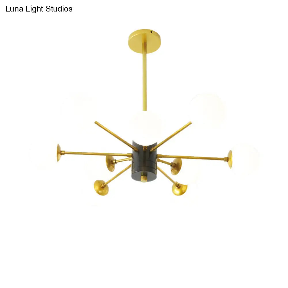 Lámpara de techo colgante modernista de cristal opalino con diseño de explosión - 6/8/9 luces en dorado