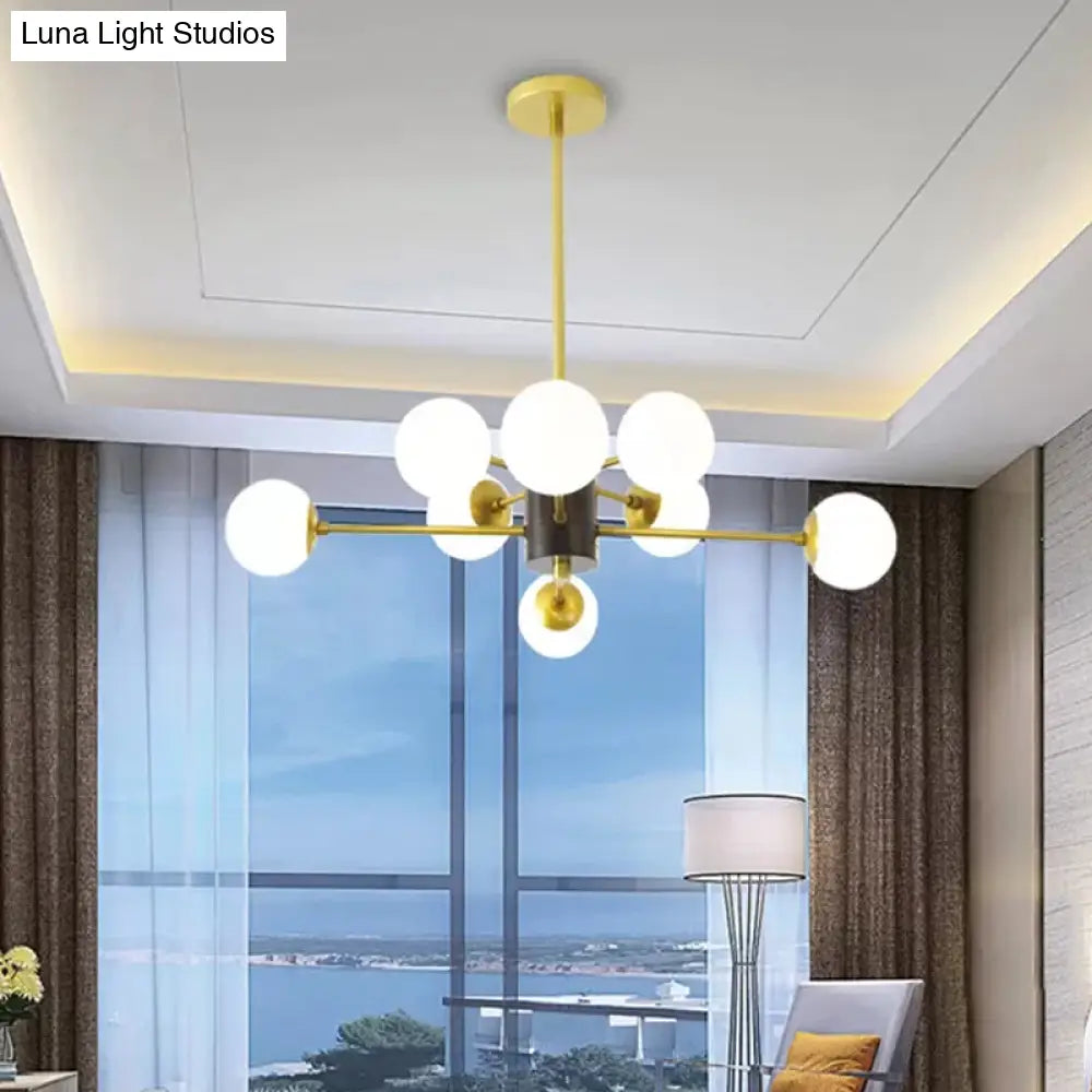 Lámpara de techo colgante modernista de cristal opalino con diseño de explosión - 6/8/9 luces en dorado