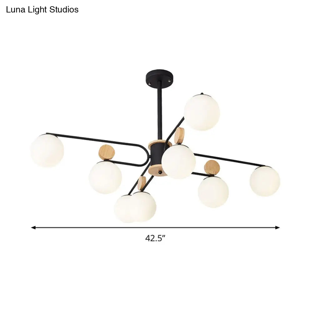 Lámpara de techo colgante redonda de cristal de leche modernista en color negro - Lámpara de techo con 6/8 cabezales colgantes
