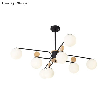 Lámpara de techo colgante redonda de cristal de leche modernista en color negro - Lámpara de techo con 6/8 cabezales colgantes