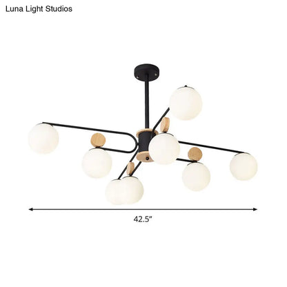 Lámpara de techo colgante redonda de cristal de leche modernista en color negro - Lámpara de techo con 6/8 cabezales colgantes