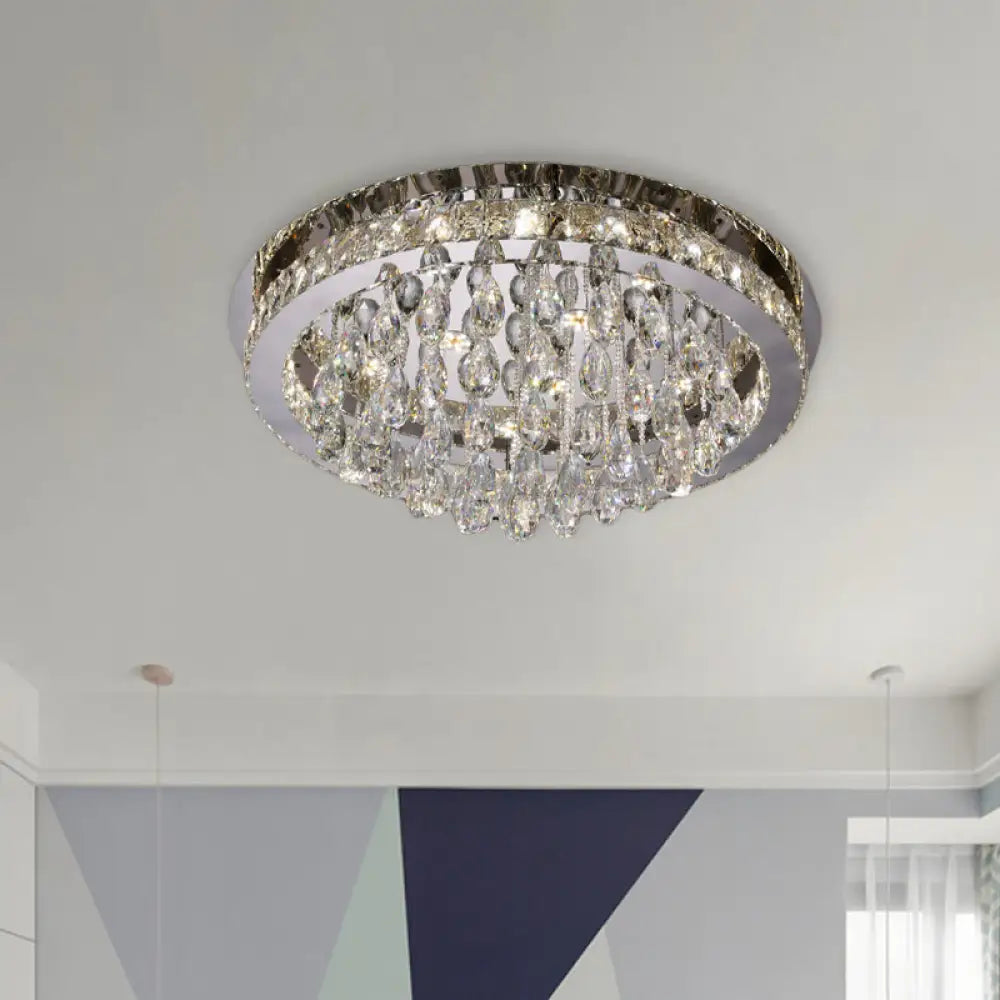 DecorBites™ DecorBites™ Modernist Nickel LED Ceiling Flush Light with Crystal-Encrusted Beveled Cut Circles and Drops