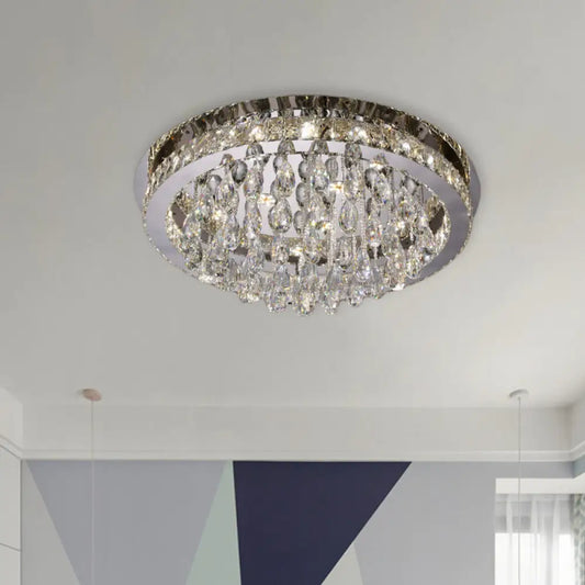 DecorBites™ DecorBites™ Modernist Nickel LED Ceiling Flush Light with Crystal-Encrusted Beveled Cut Circles and Drops