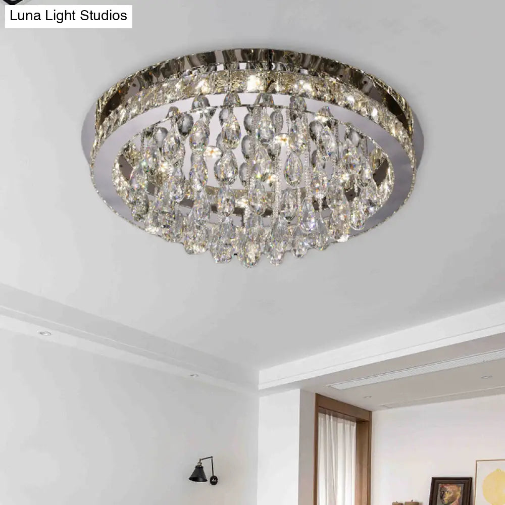 DecorBites™ DecorBites™ Modernist Nickel LED Ceiling Flush Light with Crystal-Encrusted Beveled Cut Circles and Drops