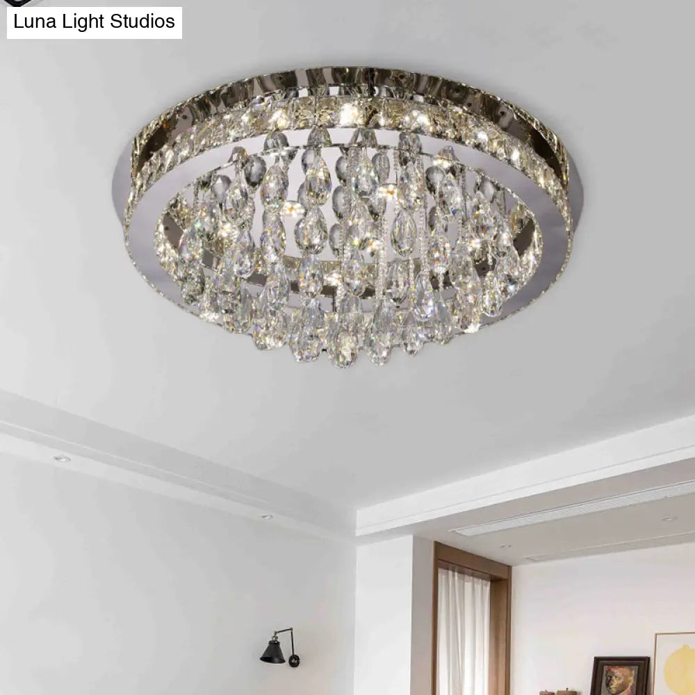 DecorBites™ DecorBites™ Modernist Nickel LED Ceiling Flush Light with Crystal-Encrusted Beveled Cut Circles and Drops