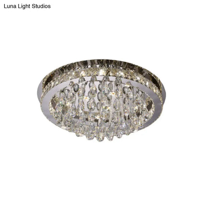 DecorBites™ DecorBites™ Modernist Nickel LED Ceiling Flush Light with Crystal-Encrusted Beveled Cut Circles and Drops