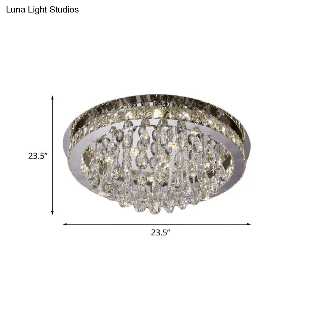 DecorBites™ DecorBites™ Modernist Nickel LED Ceiling Flush Light with Crystal-Encrusted Beveled Cut Circles and Drops