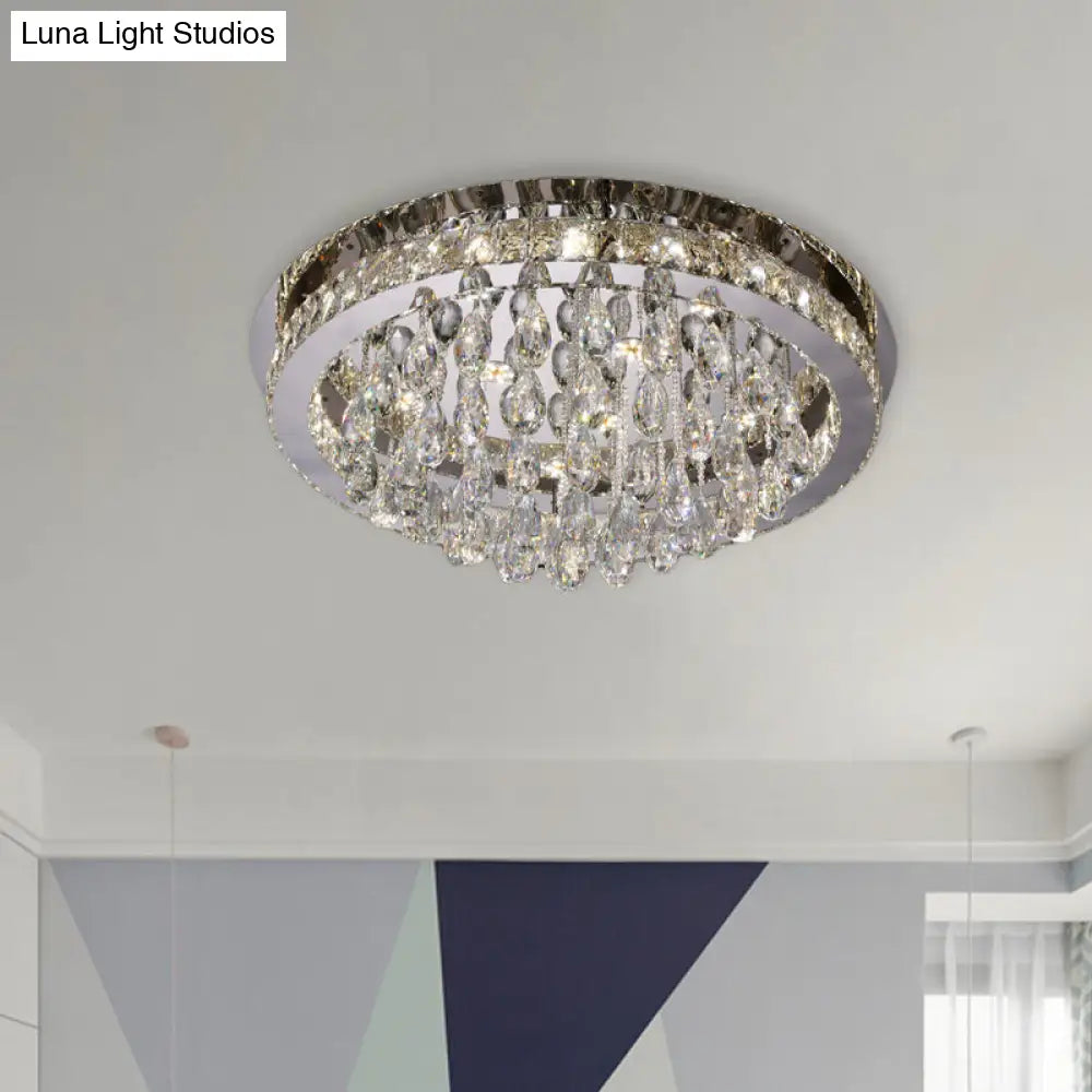 DecorBites™ DecorBites™ Modernist Nickel LED Ceiling Flush Light with Crystal-Encrusted Beveled Cut Circles and Drops