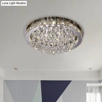 DecorBites™ DecorBites™ Modernist Nickel LED Ceiling Flush Light with Crystal-Encrusted Beveled Cut Circles and Drops