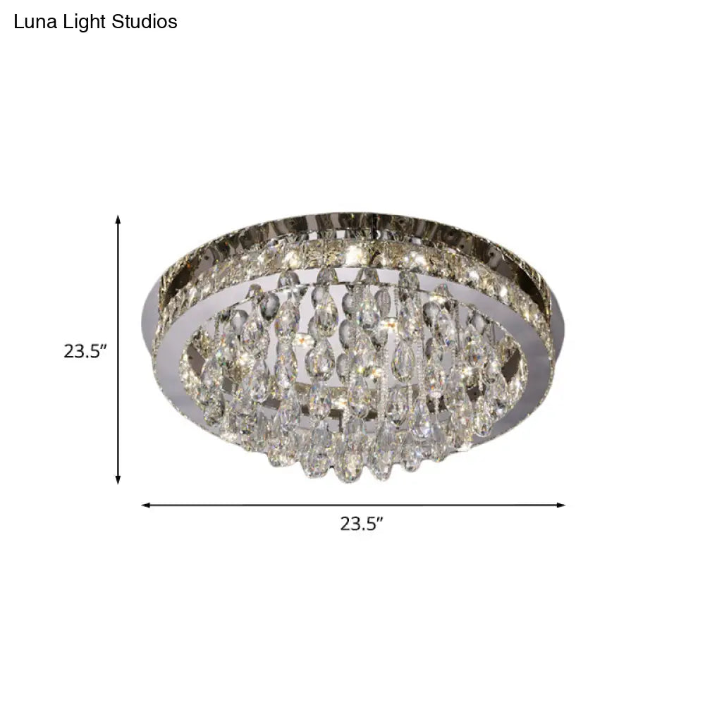 DecorBites™ DecorBites™ Modernist Nickel LED Ceiling Flush Light with Crystal-Encrusted Beveled Cut Circles and Drops