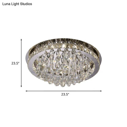 DecorBites™ DecorBites™ Modernist Nickel LED Ceiling Flush Light with Crystal-Encrusted Beveled Cut Circles and Drops