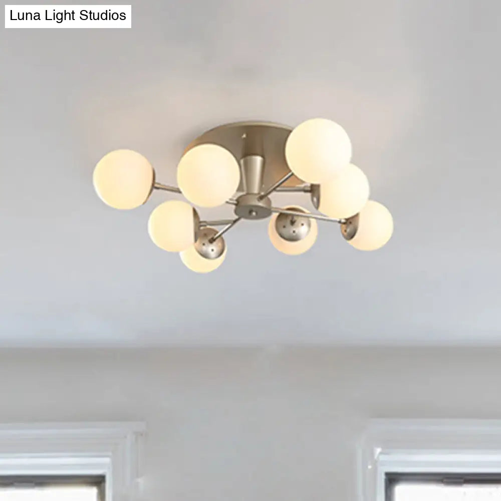 DecorBites™ DecorBites™ Modernist Opal Glass Semi-Flush Mount with Silver/Rose Gold Finish and 8 Lights