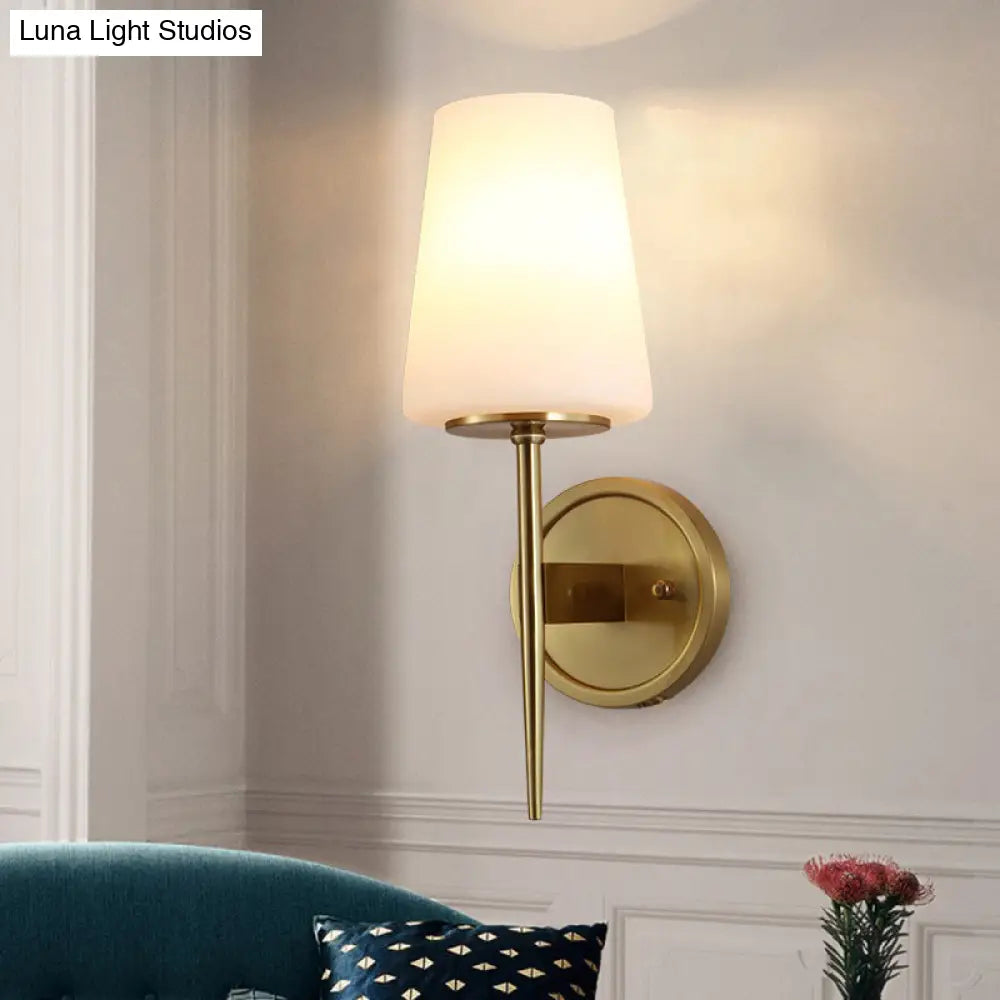 DecorBites™ DecorBites™ Modernist Opal Glass Tapered Wall Lamp: Brass Sconce Light Fixture with Pencil Arm