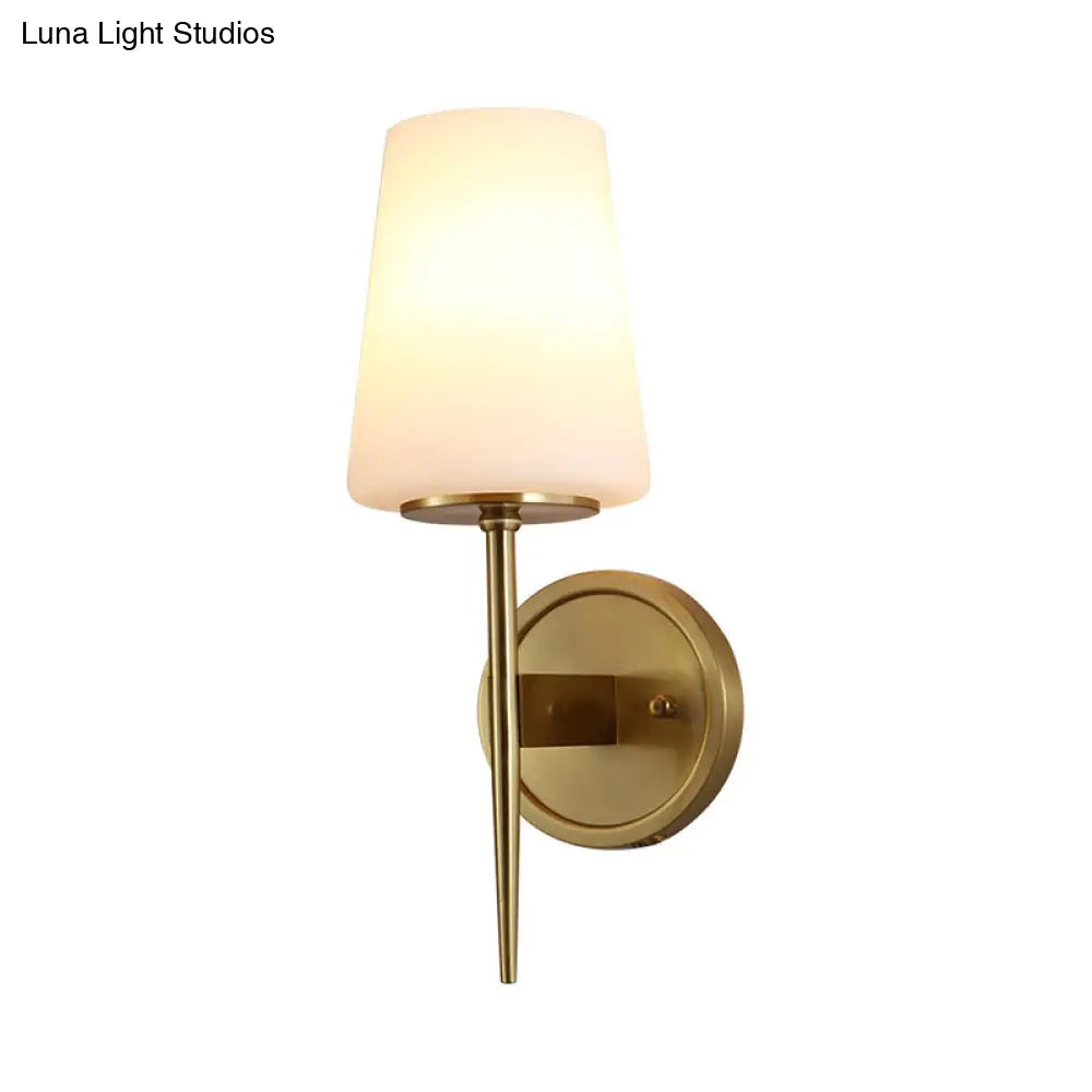 DecorBites™ DecorBites™ Modernist Opal Glass Tapered Wall Lamp: Brass Sconce Light Fixture with Pencil Arm