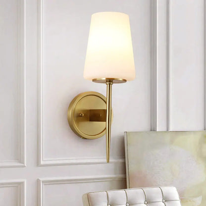 DecorBites™ DecorBites™ Modernist Opal Glass Tapered Wall Lamp: Brass Sconce Light Fixture with Pencil Arm