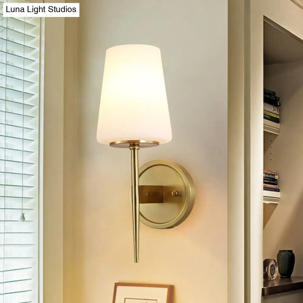 DecorBites™ DecorBites™ Modernist Opal Glass Tapered Wall Lamp: Brass Sconce Light Fixture with Pencil Arm