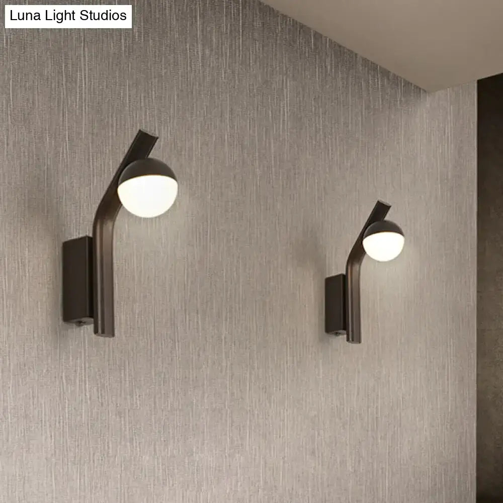 Modernist orb sconce wall lamp with matte black curved arms and frosted glass shades for stairway lighting
