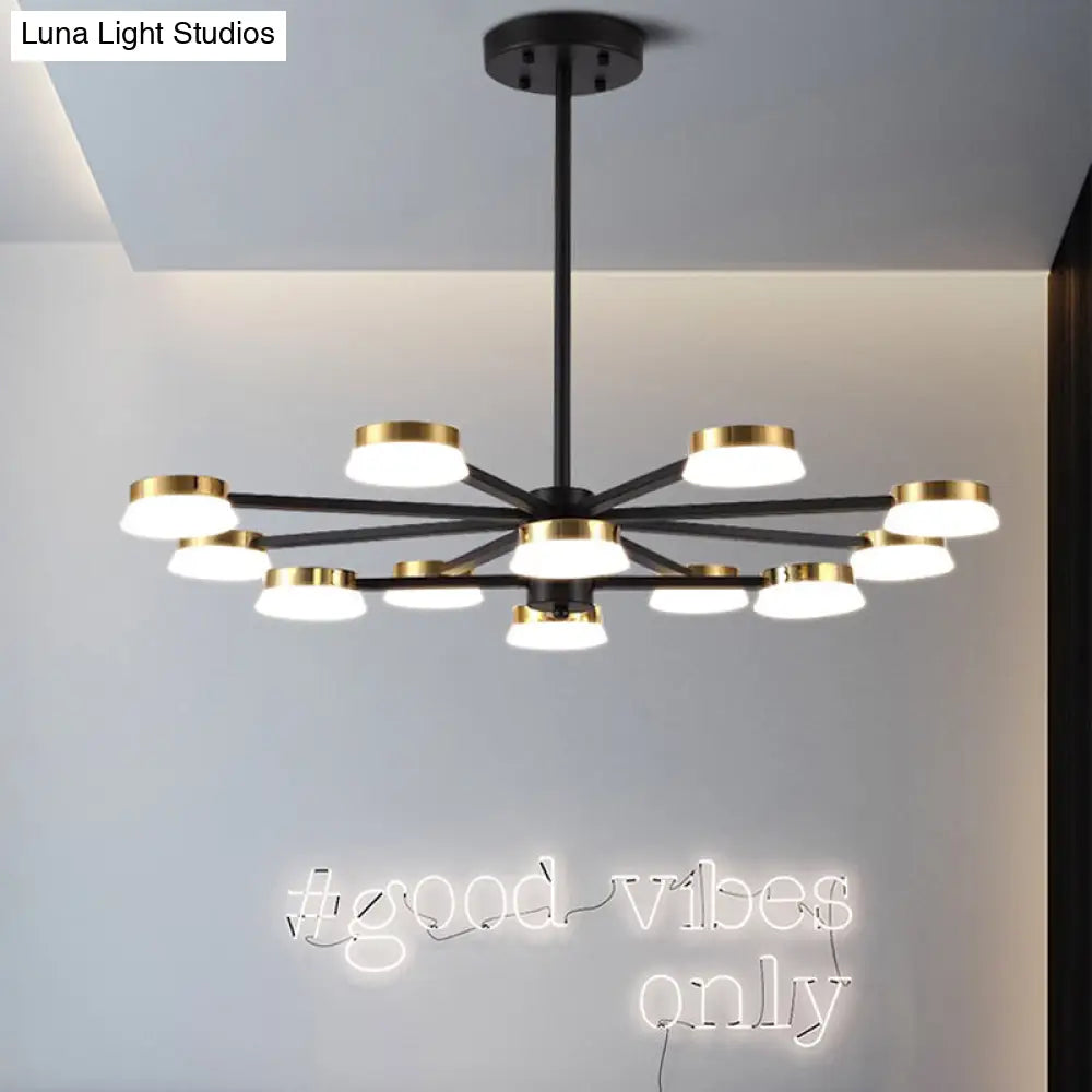 Lámpara de techo radial modernista de metal - 9/12 cabezales - Lámpara colgante negra para sala de estar