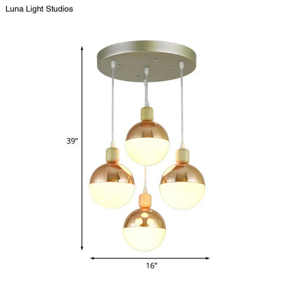 Modernist Rose Gold multi-pendant dining room light with Opal Glass Shade