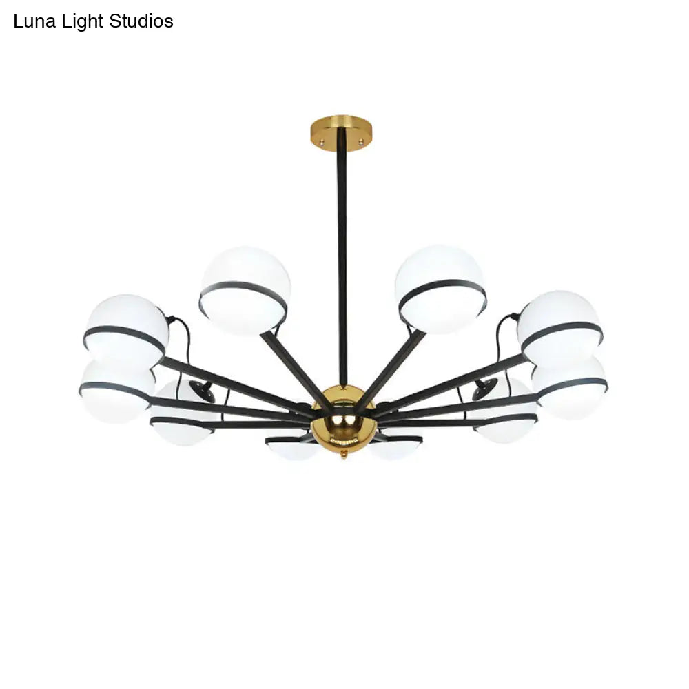 Lámpara de araña colgante redonda modernista - Cristal blanco esmerilado - 6/8/10 bombillas - Lámpara colgante negra