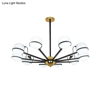 Lámpara de araña colgante redonda modernista - Cristal blanco esmerilado - 6/8/10 bombillas - Lámpara colgante negra