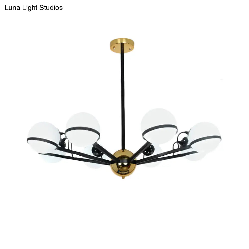 Lámpara de araña colgante redonda modernista - Cristal blanco esmerilado - 6/8/10 bombillas - Lámpara colgante negra