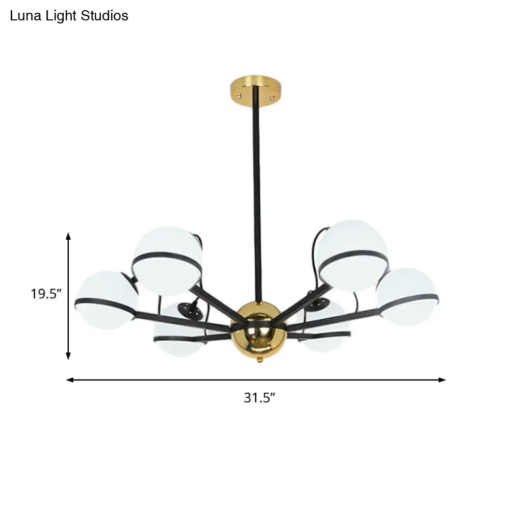 Lámpara de araña colgante redonda modernista - Cristal blanco esmerilado - 6/8/10 bombillas - Lámpara colgante negra