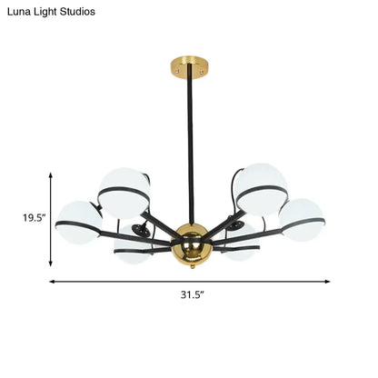 Lámpara de araña colgante redonda modernista - Cristal blanco esmerilado - 6/8/10 bombillas - Lámpara colgante negra
