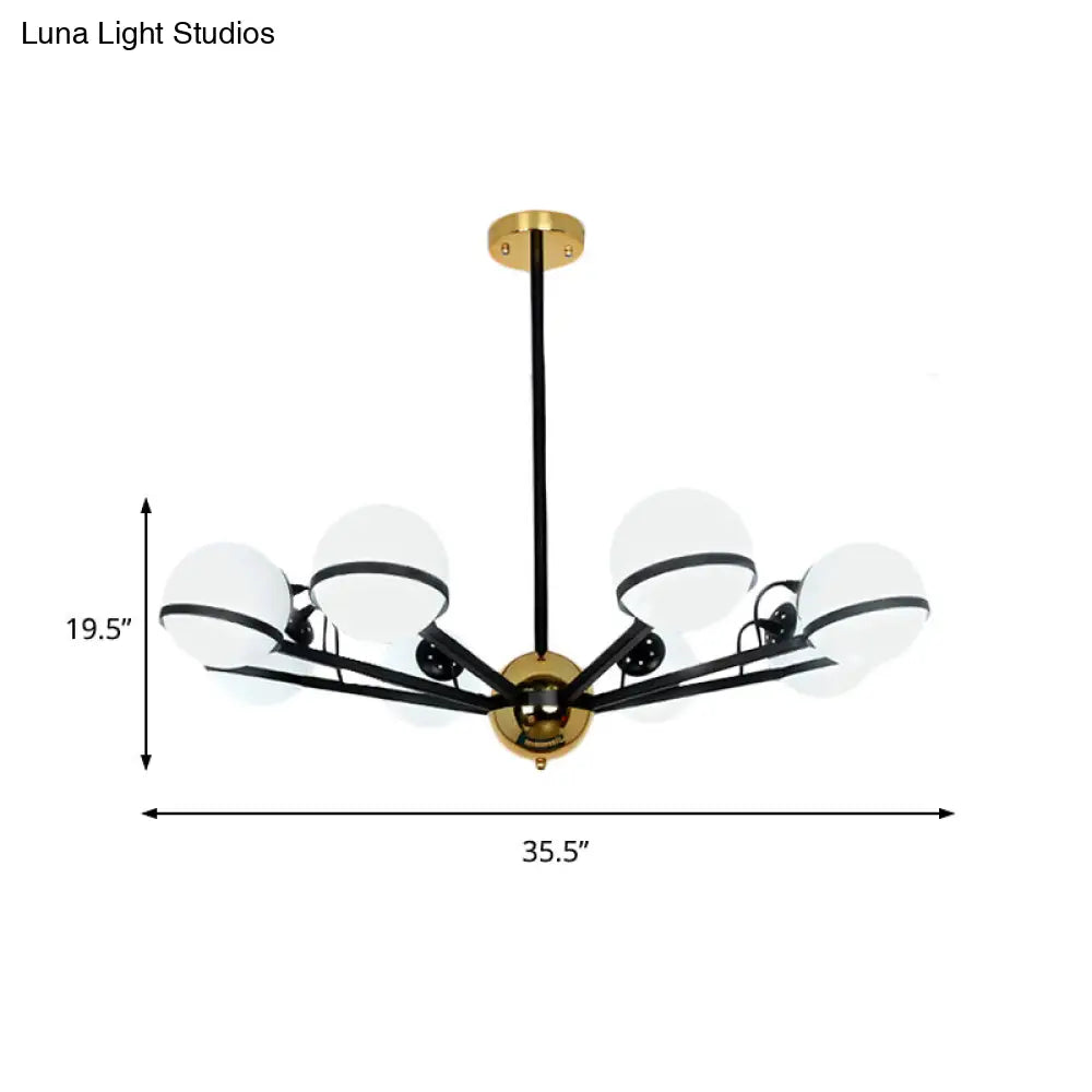 Lámpara de araña colgante redonda modernista - Cristal blanco esmerilado - 6/8/10 bombillas - Lámpara colgante negra