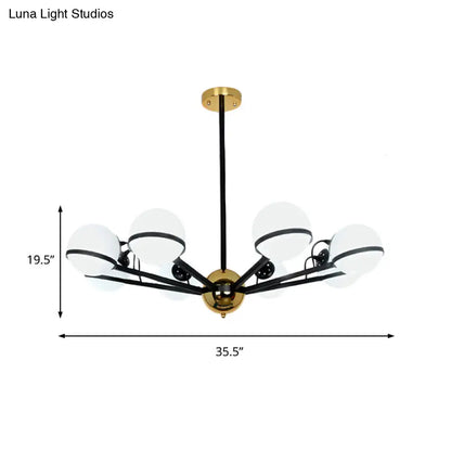 Lámpara de araña colgante redonda modernista - Cristal blanco esmerilado - 6/8/10 bombillas - Lámpara colgante negra