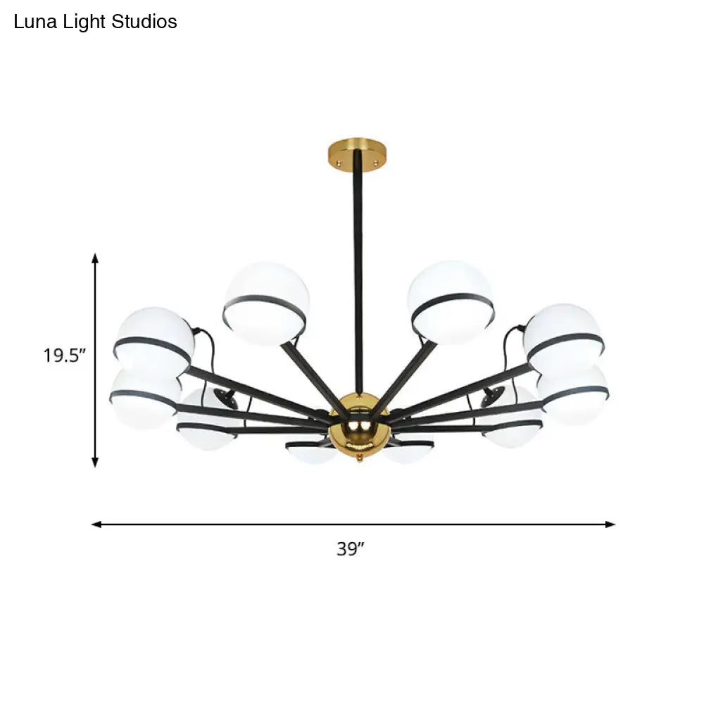 Lámpara de araña colgante redonda modernista - Cristal blanco esmerilado - 6/8/10 bombillas - Lámpara colgante negra