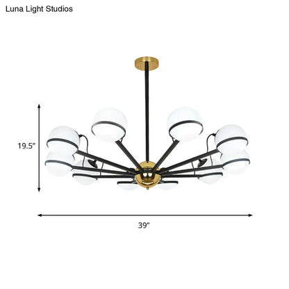 Lámpara de araña colgante redonda modernista - Cristal blanco esmerilado - 6/8/10 bombillas - Lámpara colgante negra