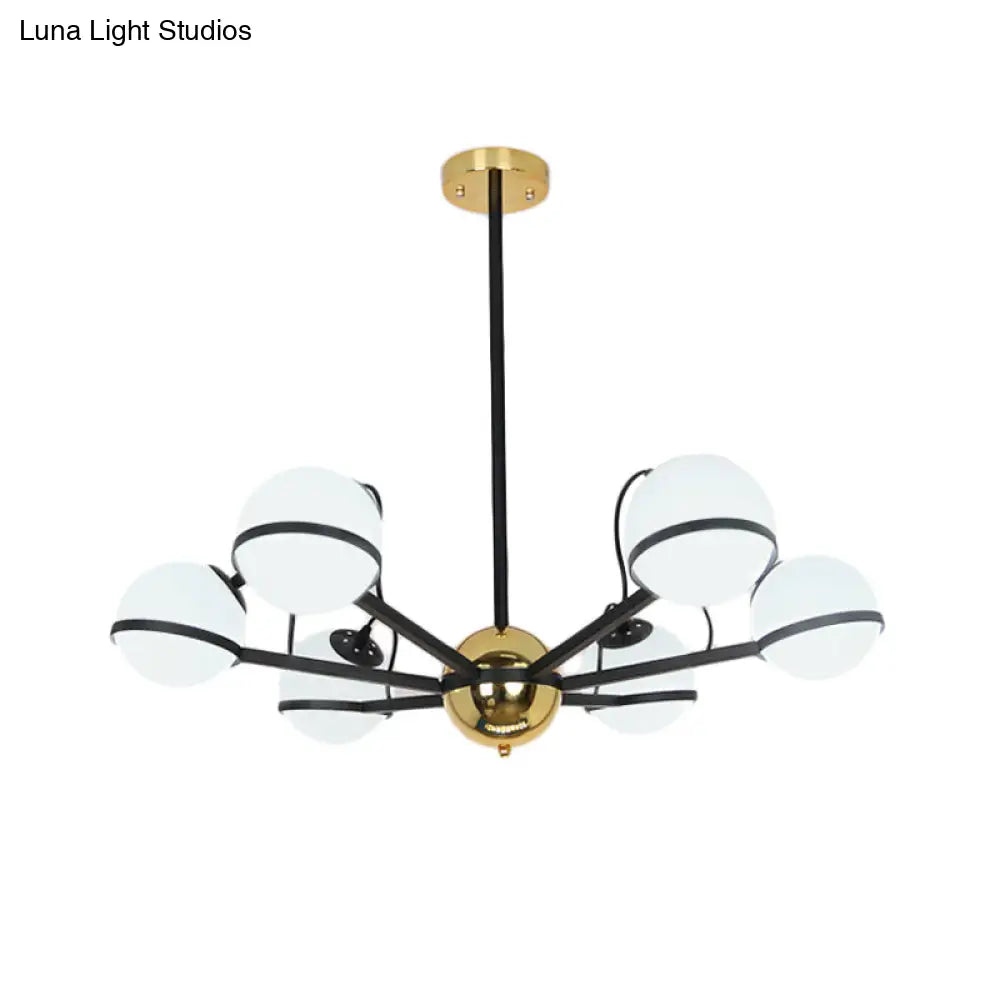 Lámpara de araña colgante redonda modernista - Cristal blanco esmerilado - 6/8/10 bombillas - Lámpara colgante negra