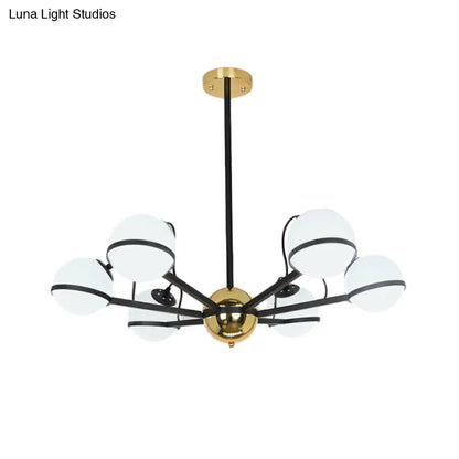 Lámpara de araña colgante redonda modernista - Cristal blanco esmerilado - 6/8/10 bombillas - Lámpara colgante negra