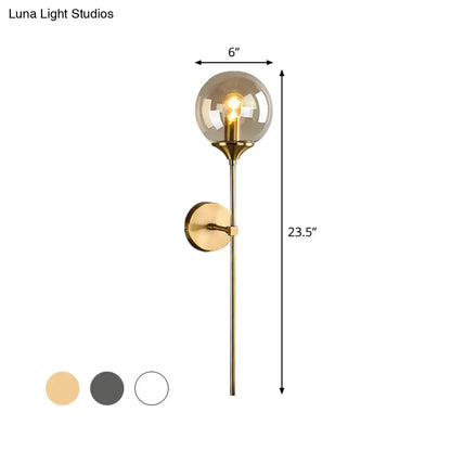 DecorBites™ DecorBites™ Modernist Round Wall Lamp with Clear/Amber/Smoke Gray Glass & Metal Pencil Arm - Bedside Sconce Light Fixture