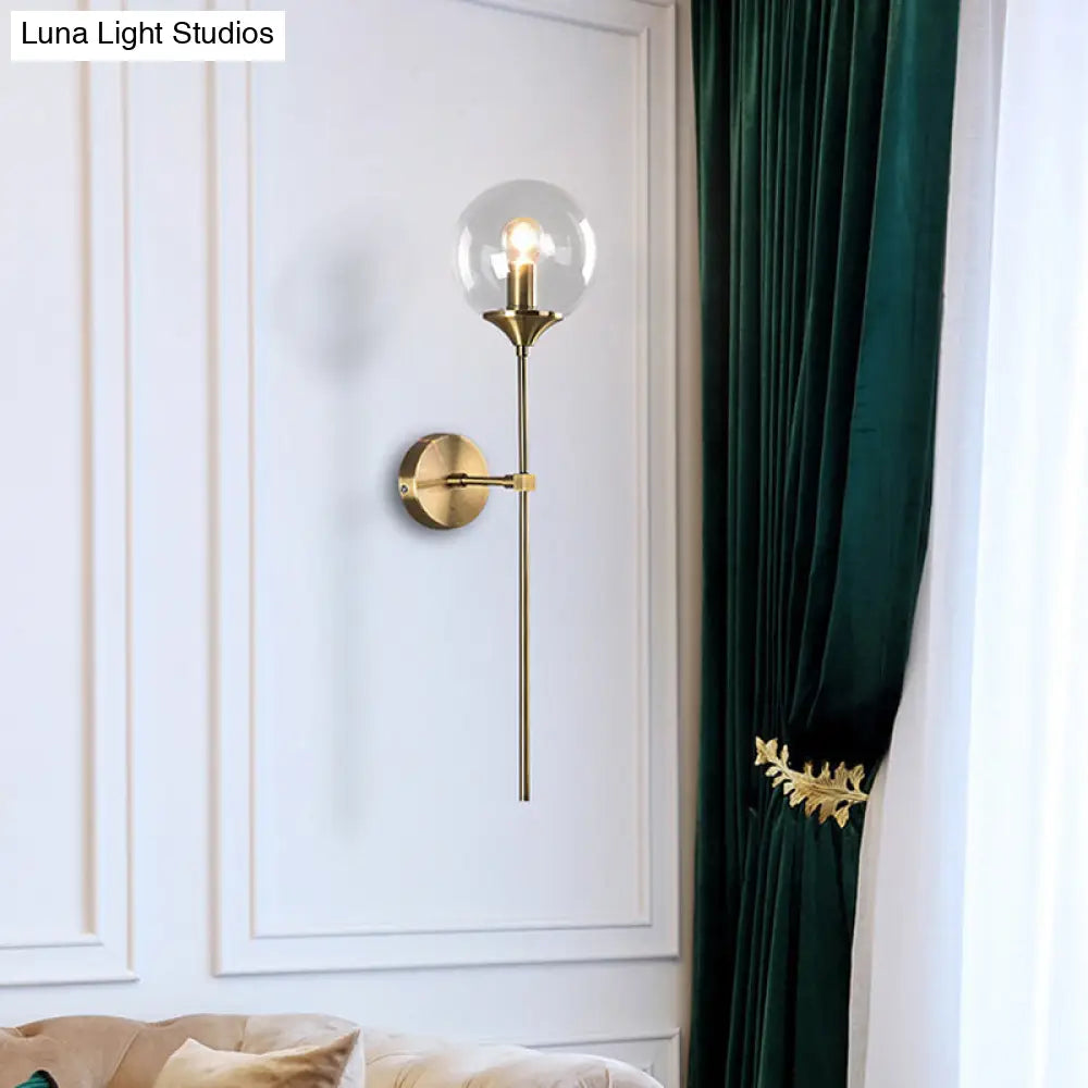 DecorBites™ DecorBites™ Modernist Round Wall Lamp with Clear/Amber/Smoke Gray Glass & Metal Pencil Arm - Bedside Sconce Light Fixture