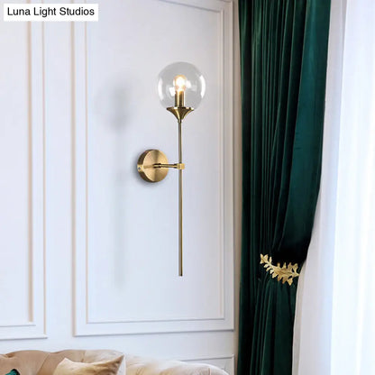 DecorBites™ DecorBites™ Modernist Round Wall Lamp with Clear/Amber/Smoke Gray Glass & Metal Pencil Arm - Bedside Sconce Light Fixture